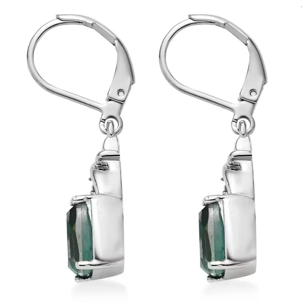 Emeraldine Quartz Simulated Tanzanite Color Diamond Lever Back Earrings